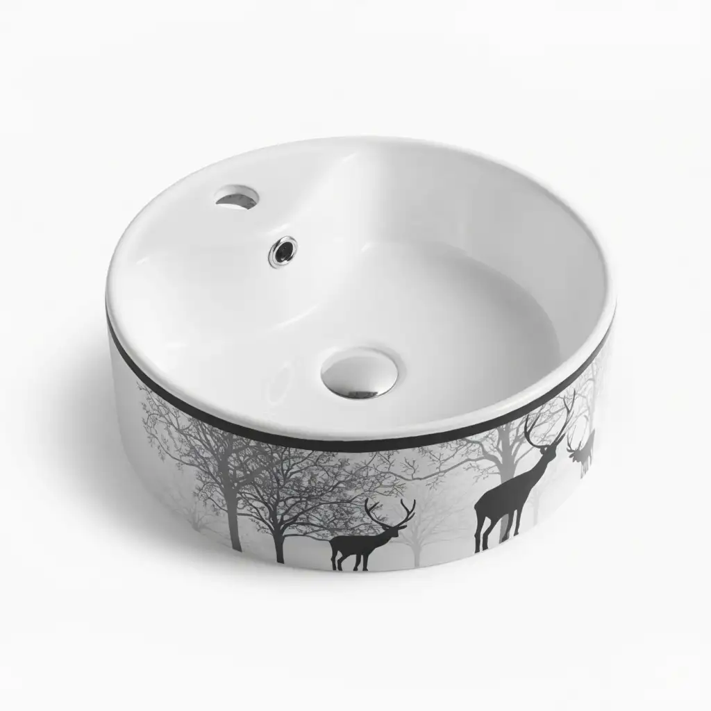 Chậu lavabo đặt bàn tròn hoa văn hươu - Mã: 202HL