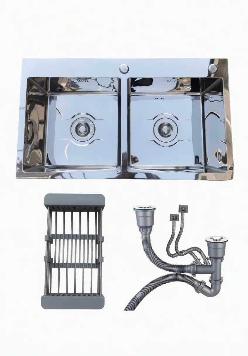 Chậu rửa chén 2 hộc inox 304 bóng kính cao cấp