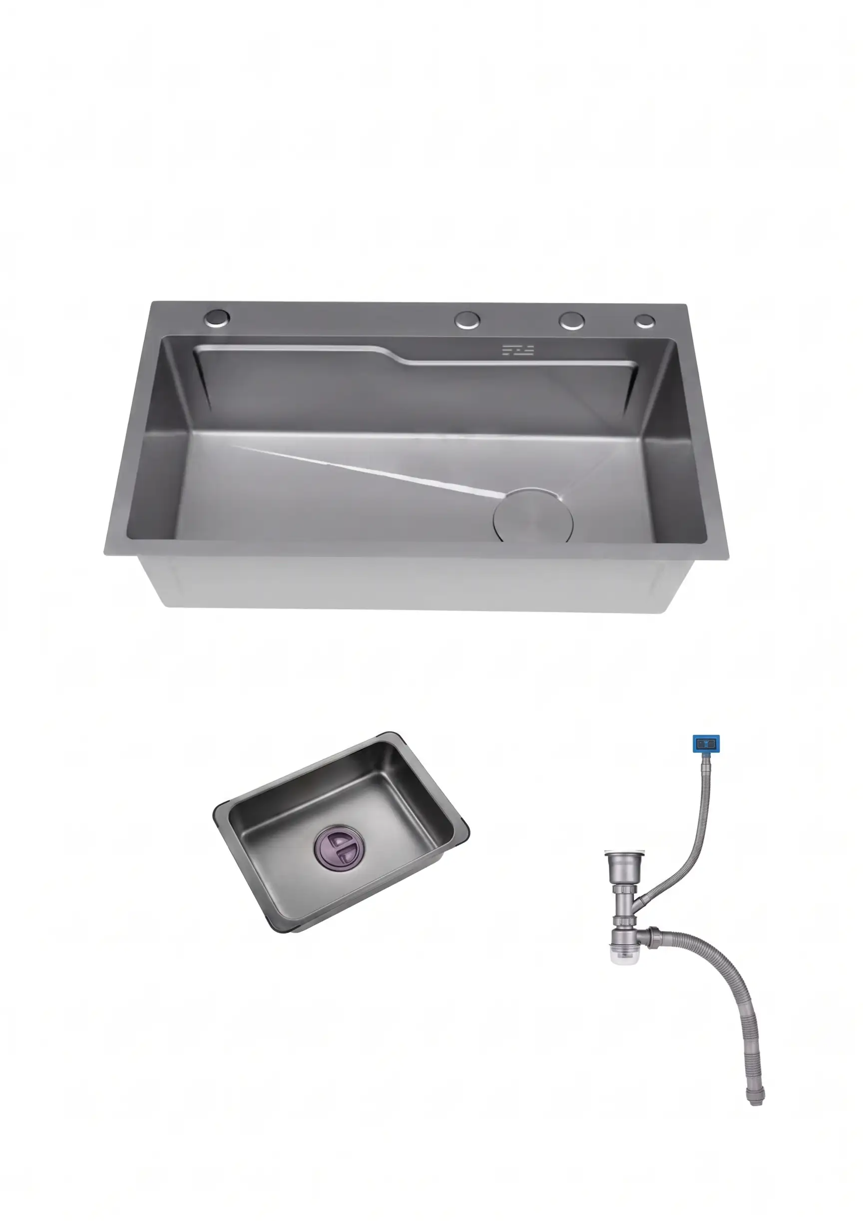 Chậu rửa chén 1 hố inox mạ nano xám chống xước lắp âm cao cấp