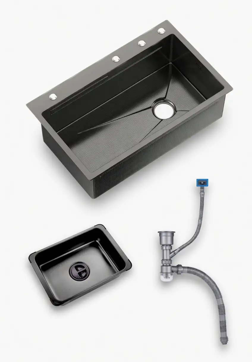 Chậu rửa chén đơn inox màu nano đen cao cấp