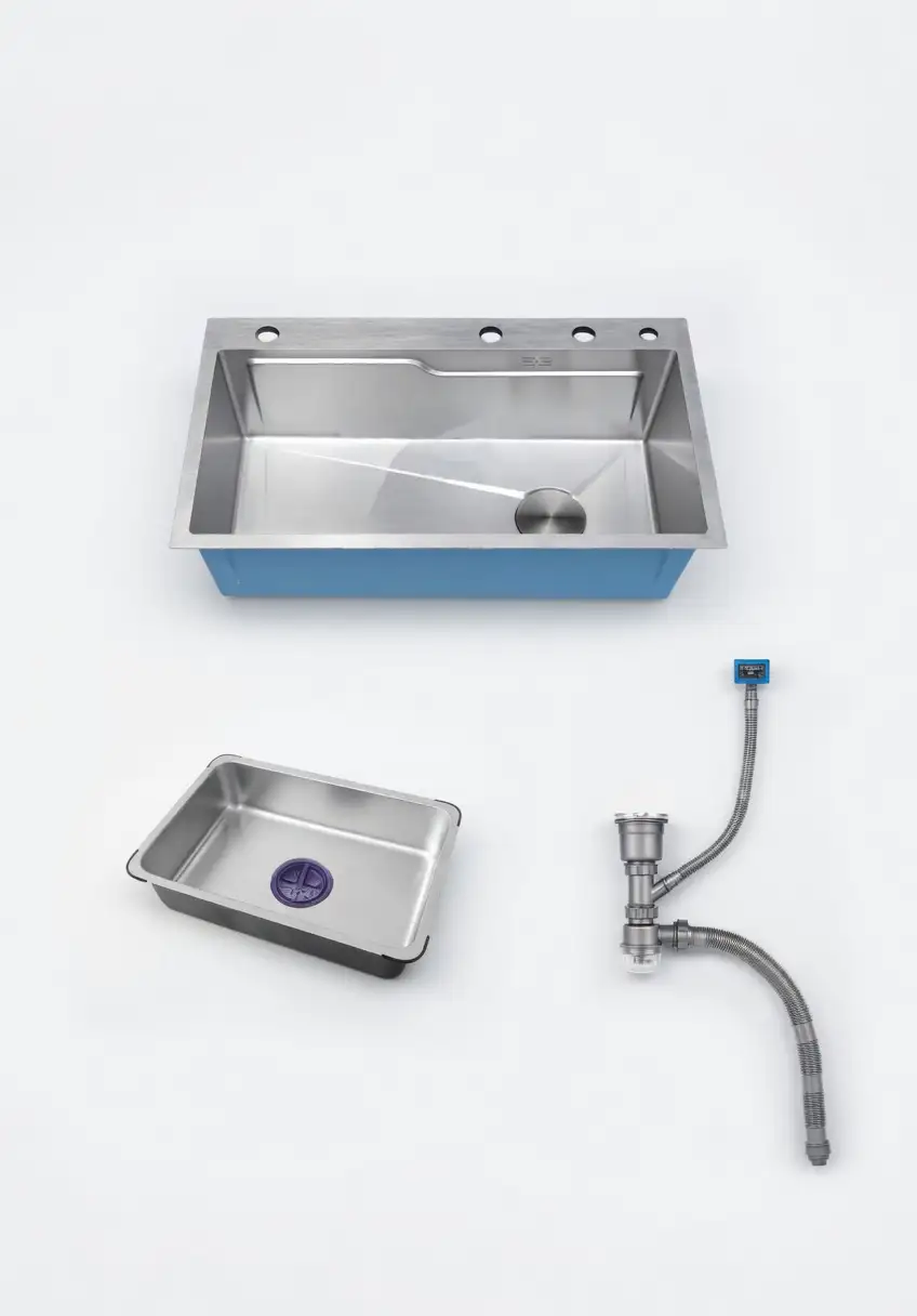 Chậu rửa chén đơn 1 hố inox 304 sơn xanh đúc cao cấp