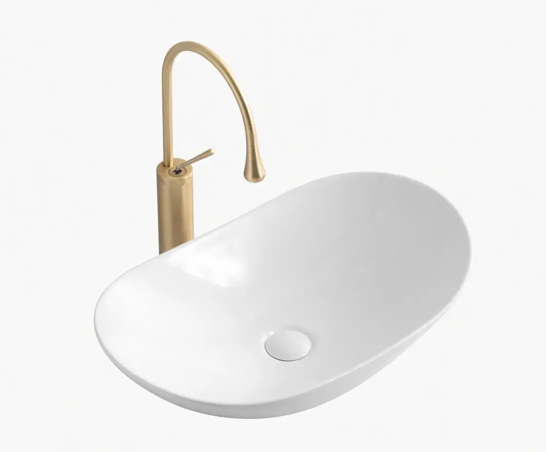 Chậu rửa mặt đặt bàn Oval thuyền trắng cao cấp - Mã: 414T