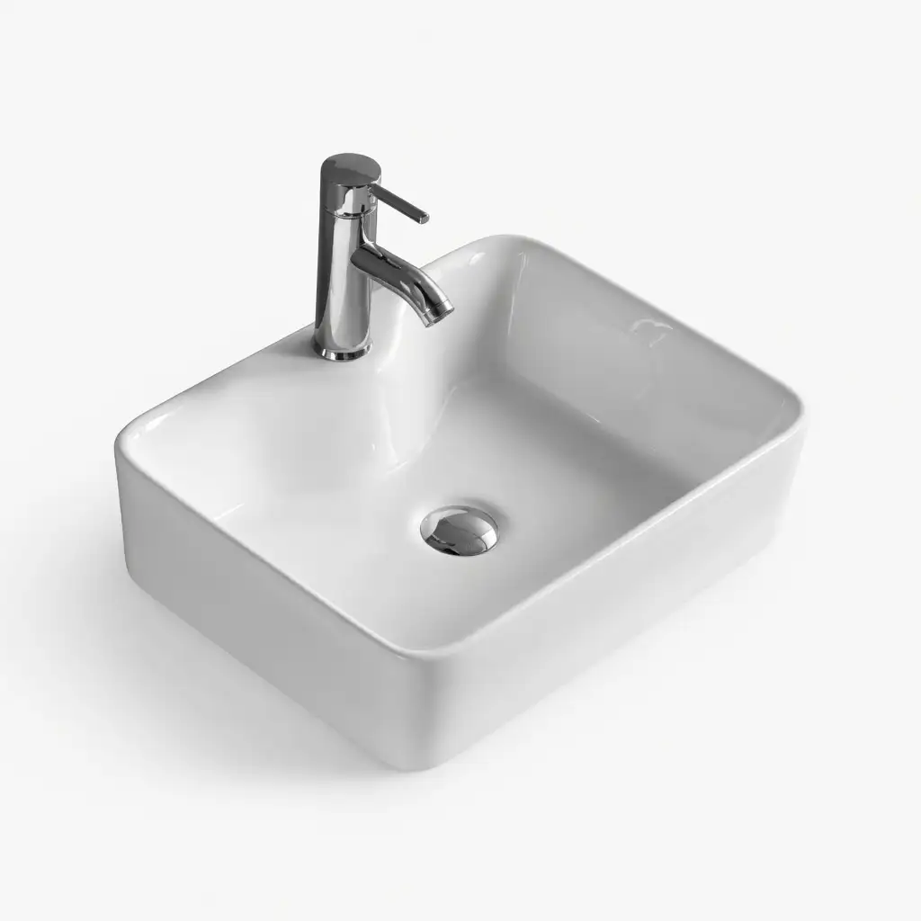 Chậu rửa mặt vuông đặt bàn sứ trắng - Mã: 205