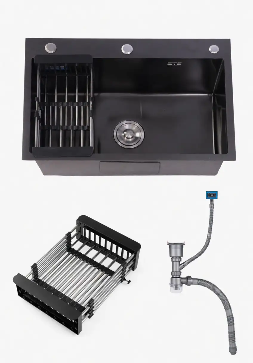 Chậu rửa chén 1 hố inox nano đen chống xước cao cấp