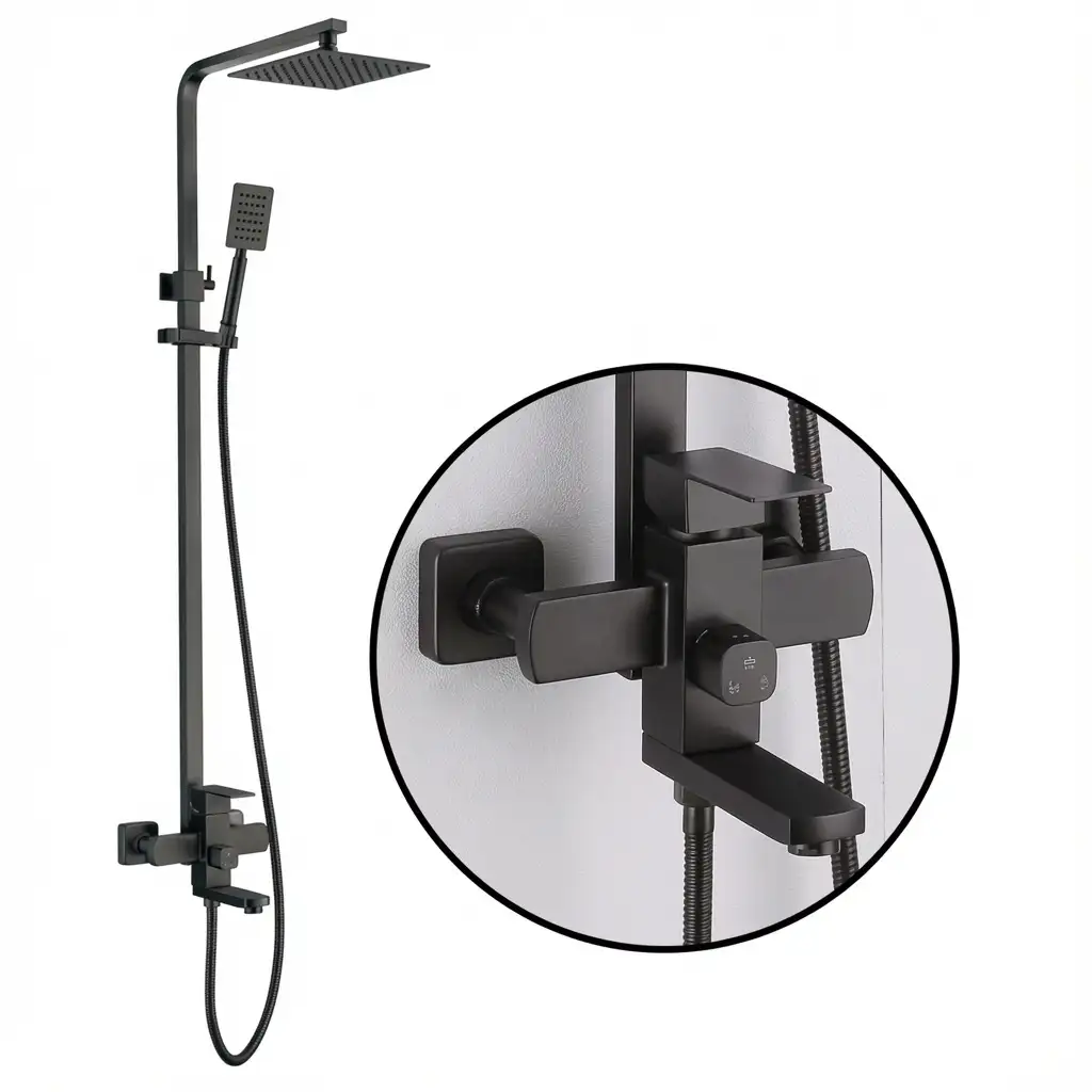 Sen tắm đứng nóng lạnh inox 304 vuông sơn tĩnh điện đen LX-806D