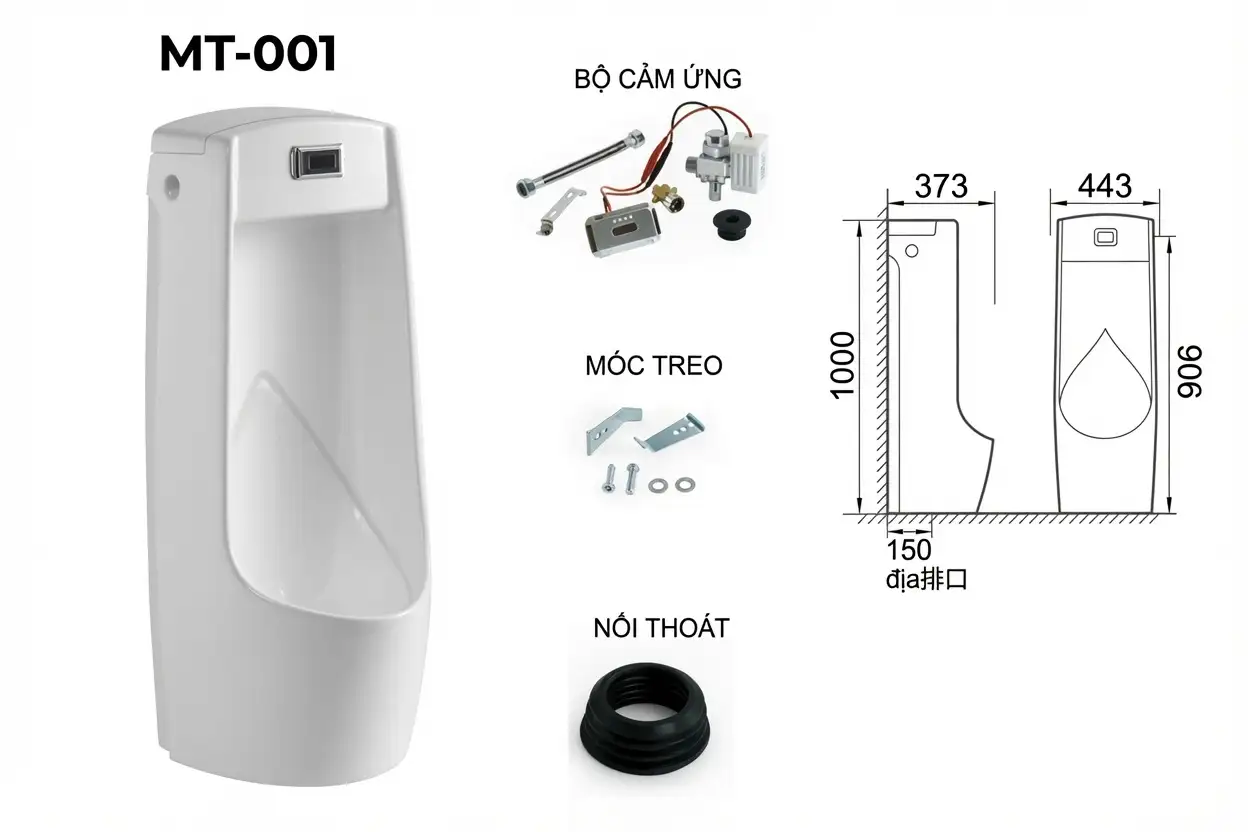 Bồn tiểu nam đặt sàn cảm ứng - Chất liệu sứ cao cấp