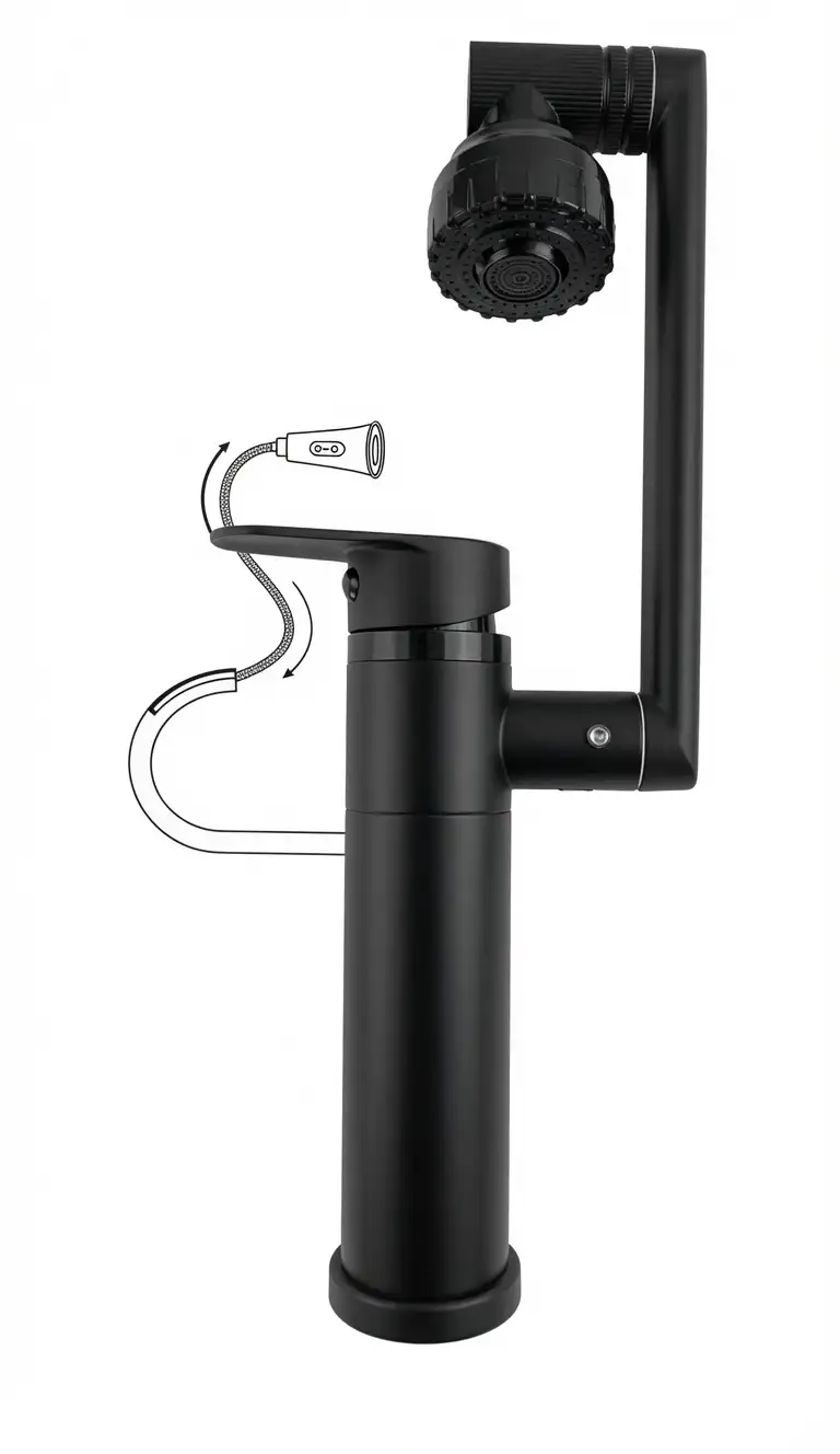 Vòi lavabo nóng lạnh nano đen xoay 360° cao cấp