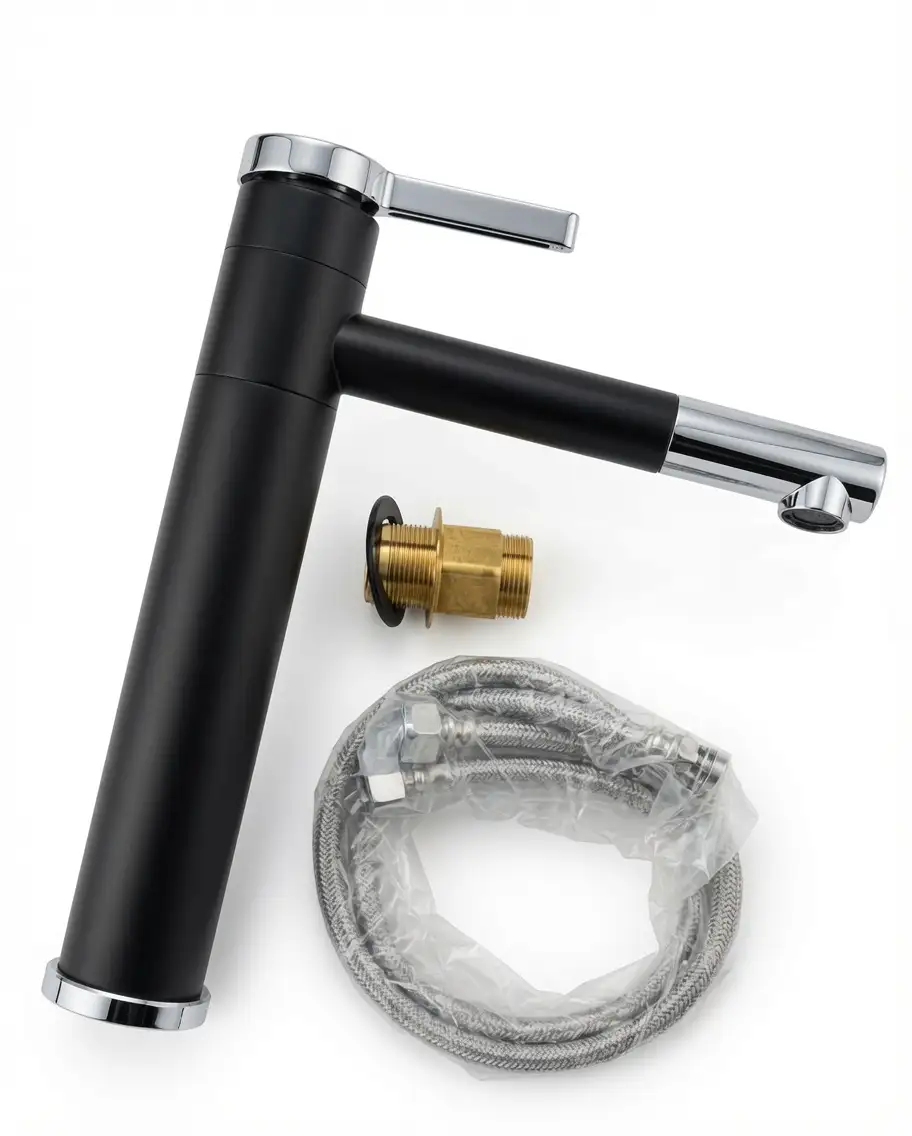 Vòi lavabo nóng lạnh 3 tấc nano đen